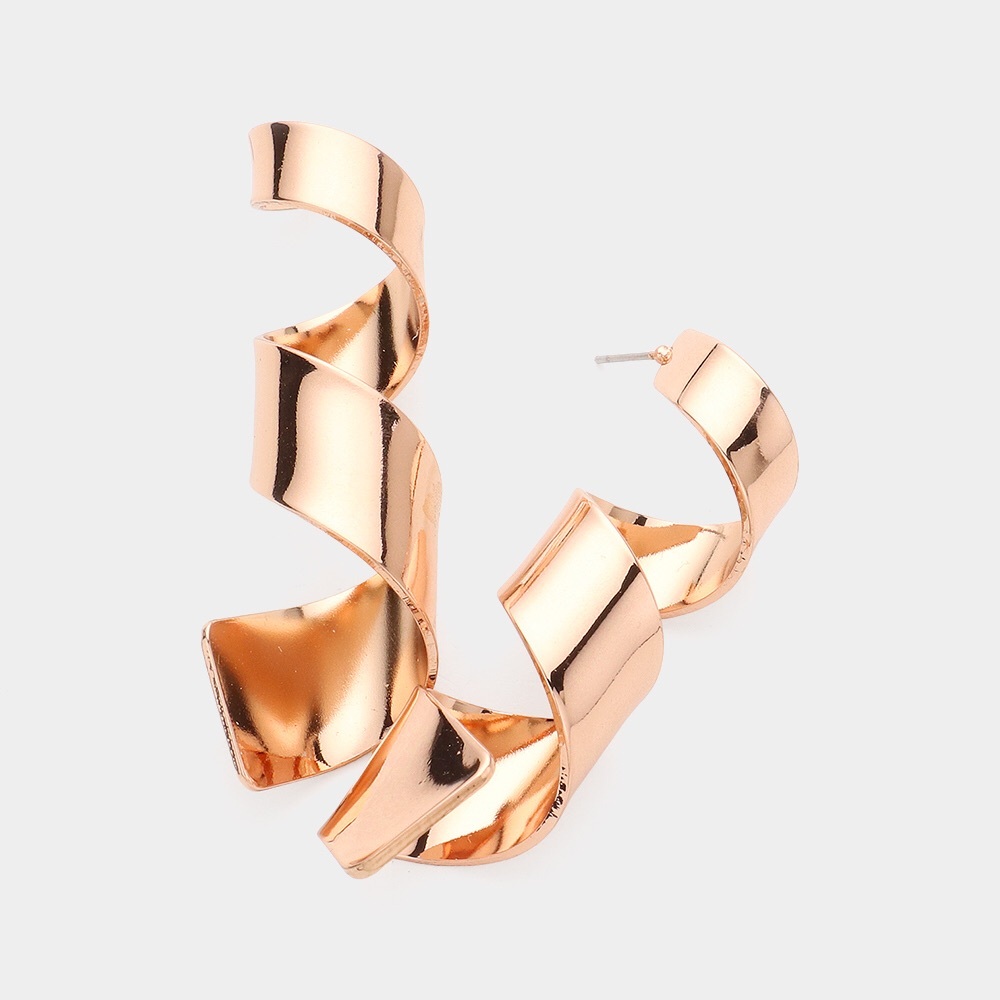 Rose Gold Twisted Metal Statement Earrings